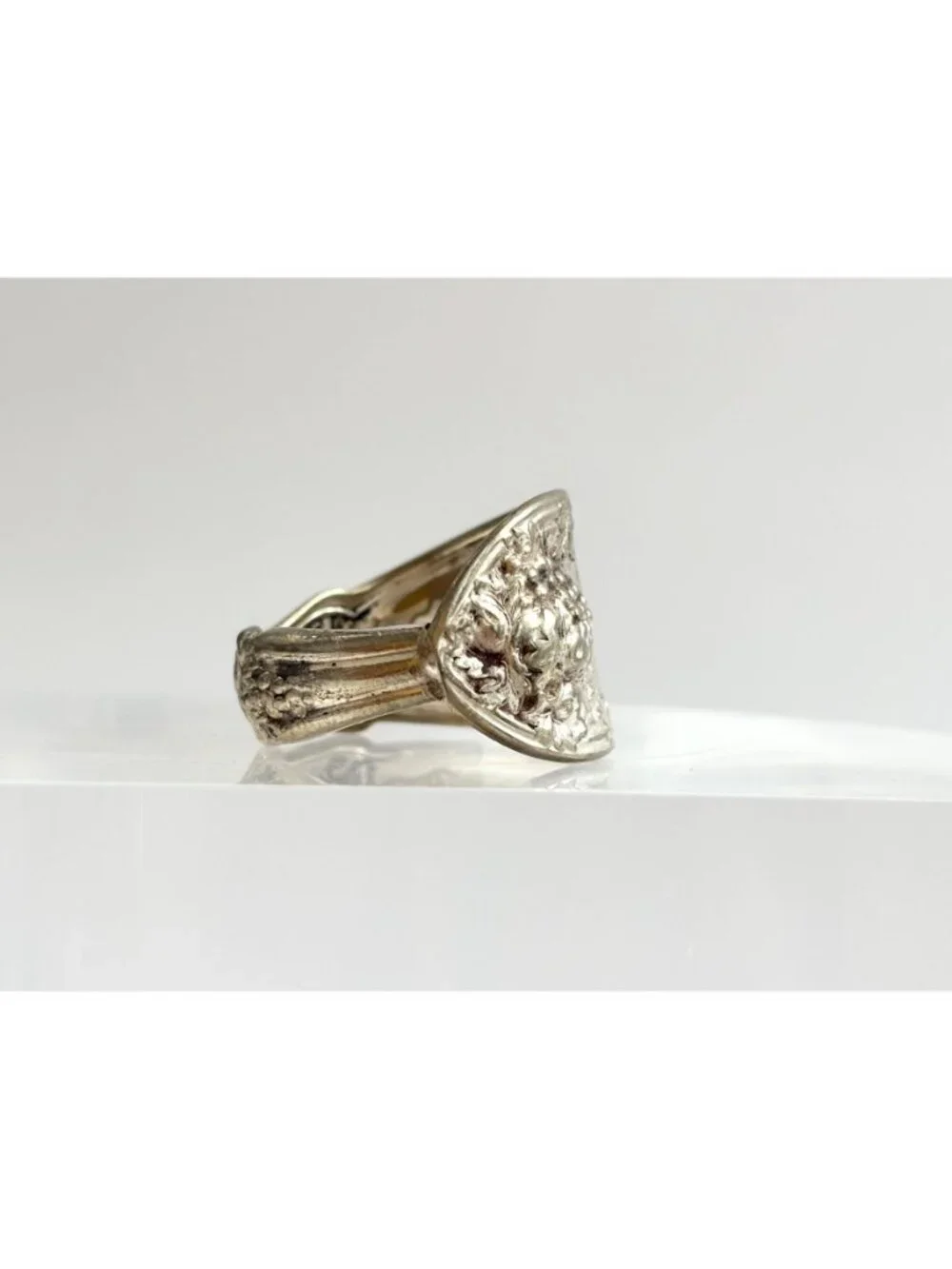 Silver Plated La Vigne Grapevine Spoon Sterling Silver 925 Vintage Ring - sz 10